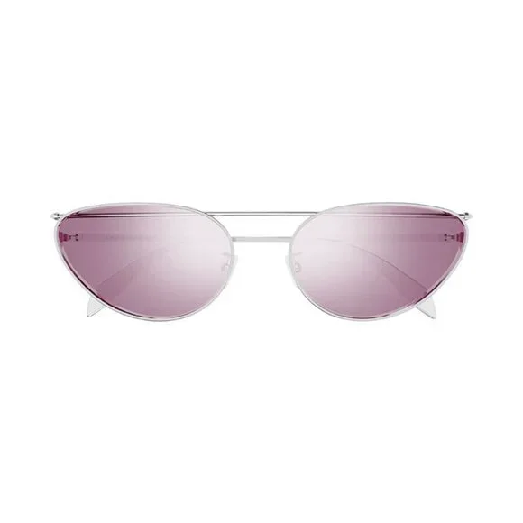 NEW AM0424S 003 ALEXANDER MCQUEEN SUNGLASSES SILVER OVAL WOMEN EYEWEAR